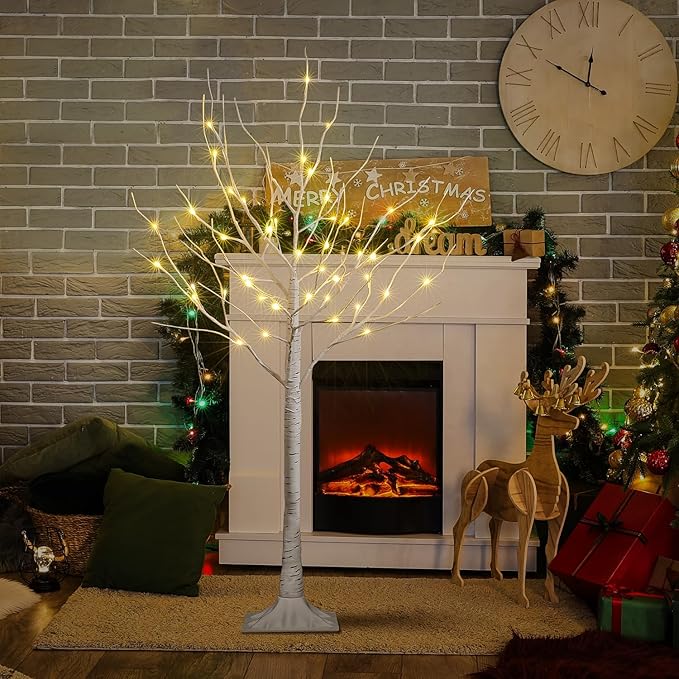 LIGHTSHARE 4 Feet Birch Tree, 48 LED Lights, Warm White, - Image 2