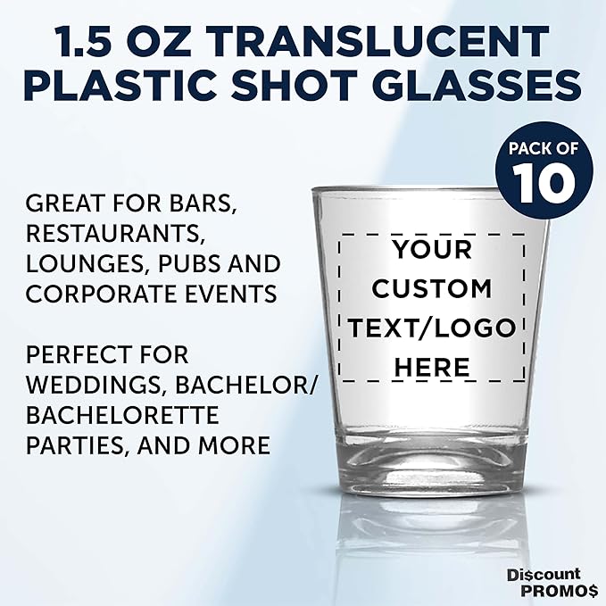 Custom Translucent Plastic Shot Glasses 1.5 oz. Set of 10, Personalized Bulk - Image 3