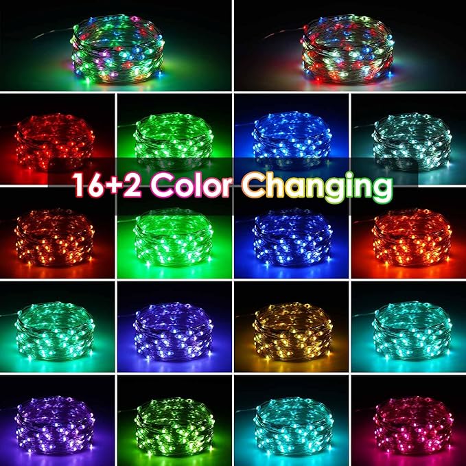 2 Pack Each 20FT 60LED Fairy Lights Battery Operated, RGB Color Changing String - Image 2
