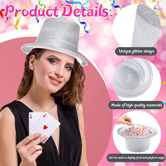 Hillban 24 Pcs Halloween Glitter Top Hat Bowler - Image 3