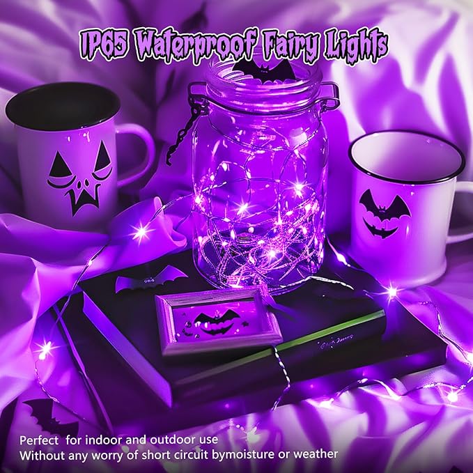 Minetom 6 Pack Purple Fairy Lights Battery Operated - 7ft 20 LED Waterproof - Image 2