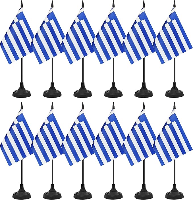 12 Pack Greece Desk Flag Set, Greek Table Office Flag, Small Miniature Desktop by Unknown