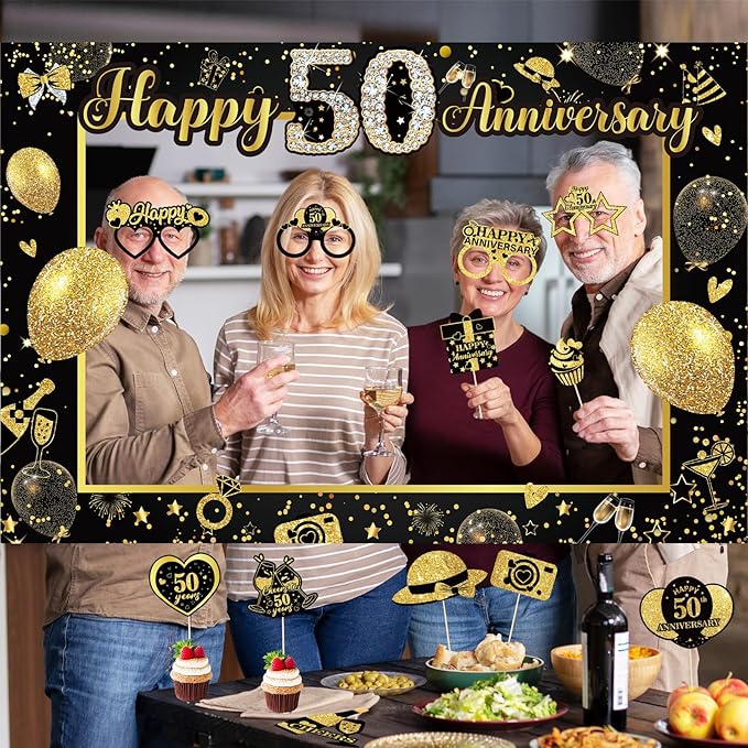 50th Wedding Anniversary Decorations Black Gold 50th Wedding Anniversary Party - Image 4