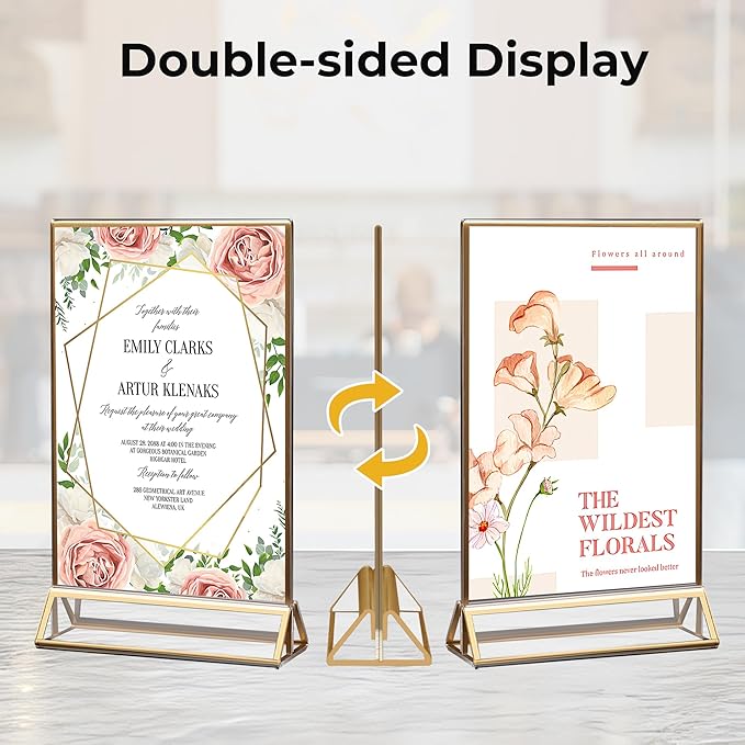14 Pack Acrylic Sign Holder 4x6 Gold Frames, Wedding Table Number Holders - Image 5