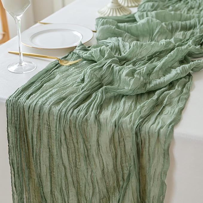 Sioloc 1 Pack Sage Green Cheesecloth Table Runner Fall Autumn Decor by HEALTHYCOMFORTLIFE
