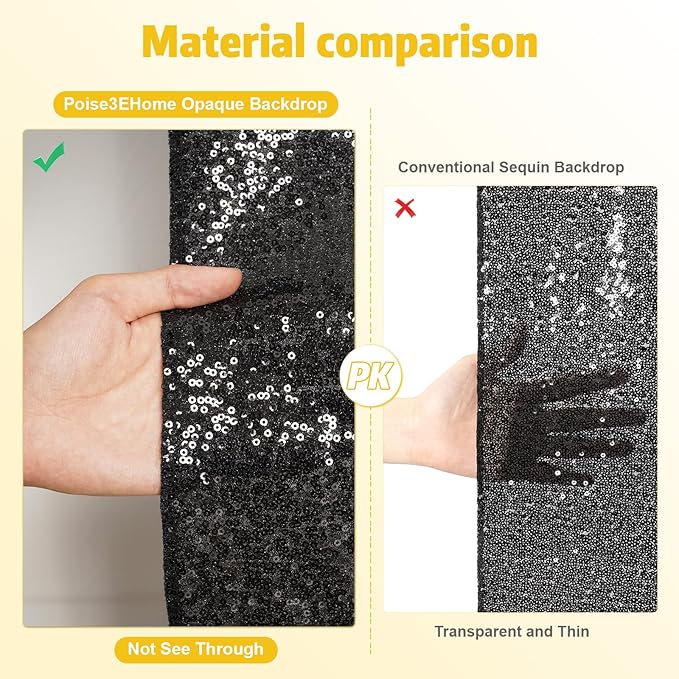 Poise3EHome 4x8ft Black Sequin Backdrop, Upgrade Shimmer Backdrop - Image 4