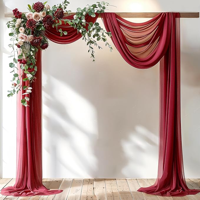 Burgundy Wedding Arch Draping Fabric 1 Panel 30'' x 20FT Burgundy Drapes Sheer by PartyTalk