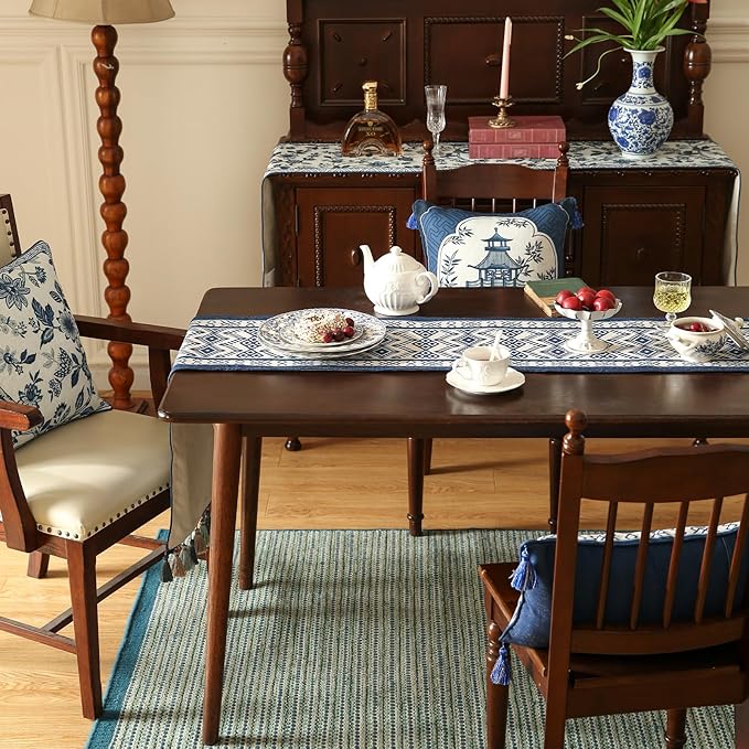 Chinoiserie Small Blue Stripe Cloth Runner - Image 7