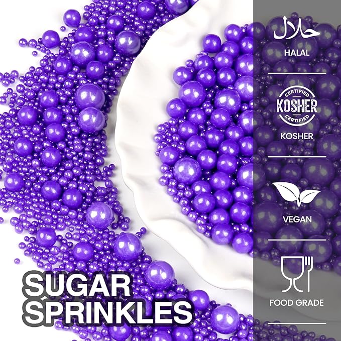 Purple Pearl Sprinkles for Cake Decorating, Edible Pearl Candy, 150g/5.29oz Mix - Image 3