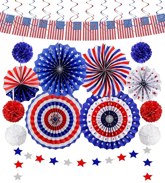 26Pcs 4th of July Decorations Patriotic Decor USA Flag String Red White Blue by Yunfan
