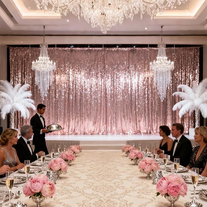 VOK Rose Gold Sequin Backdrop Curtains 2 Panels 2FTx8FT Glitter Photography - Image 7