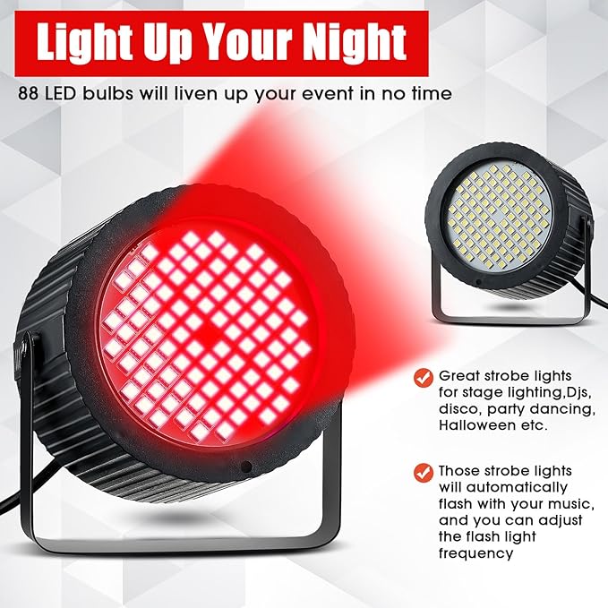 Funtery 2 Pcs Bright White Strobe Light 88 LEDs Flash Party Lighting Speed and - Image 5