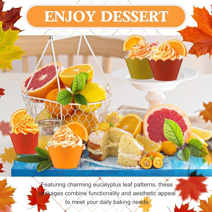 Domensi 100 Pcs Fall Cupcake Wrappers Rustic Cupcake Liners Thanksgiving Baking - Image 7