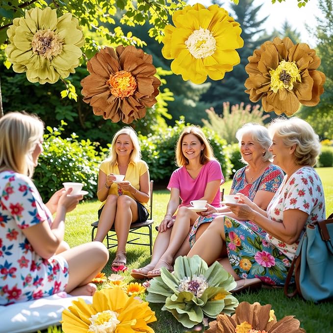 4 PCS 20" Brown Yellow Giant Paper Flowers Boho Baby Shower Party Decorations - Image 4