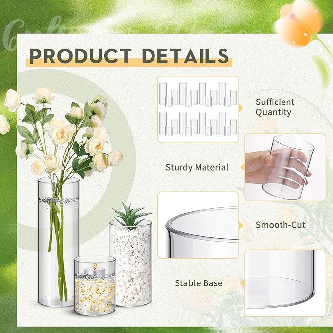 Nuogo 24 Pcs Plastic Cylinder Vases Tall Clear Flower Vases - Image 3