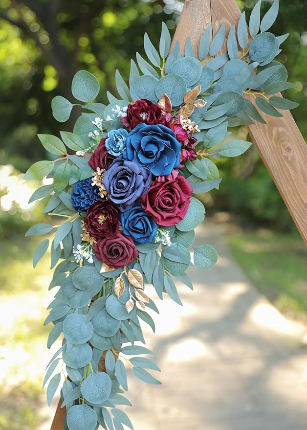 Artificial Navy Blue Wedding Arch Flower Swags Set of 2 - Image 7