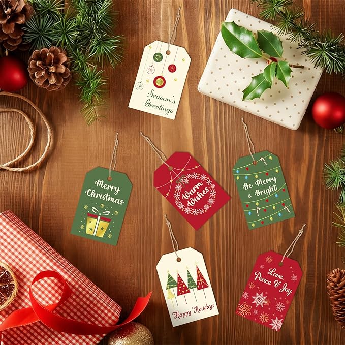 Christmas Gift Tags with String, 6 Styles - Image 2