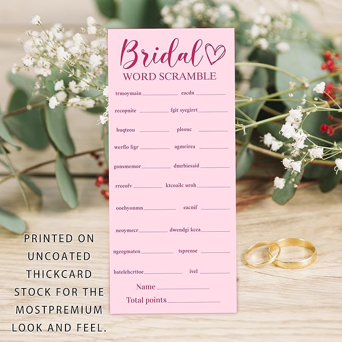 Pink Wedding Shower Games Cards, Bridal Word Scramble, 25 Game Cards - Image 4