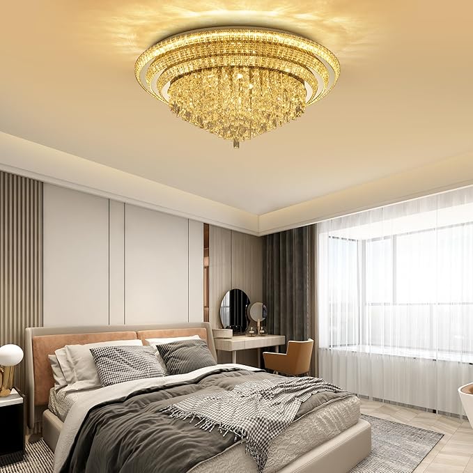 40 inch Crystal Gold Ceiling-Light Flush Mount - Image 8