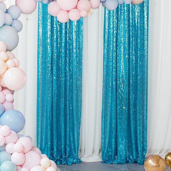 ShinyBeauty Sequin Curtains 2 Panels Turquoise 2FTx8FT Sequin Photo Backdrop by ShinyBeauty