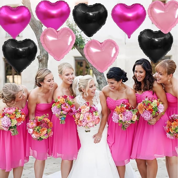 Pink Black Heart Balloons - Image 3