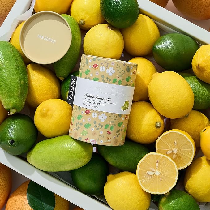 M&SENSE Sicilian Limoncello Scented Candle, Lemon Candle 11.3oz, Summer Soy Wax - Image 2