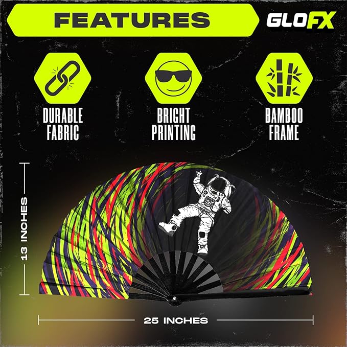 GloFX Rave Fan - Spaced Out Astronaut - Large Folding Fan - Music Festival - Image 4