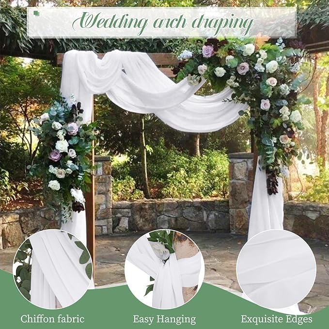 4 Panels White Polyester Wedding Arch Draping Fabric, 28x20 feet Each, Sheer - Image 2