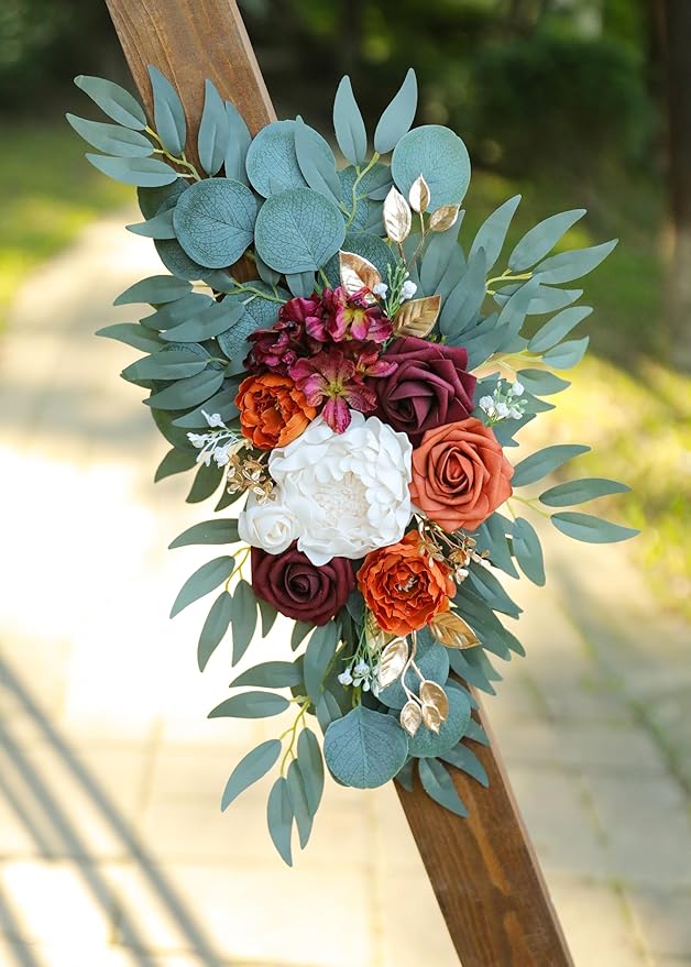 Artificial Burnt Orange Wedding Arch Flowers Swags - Image 8