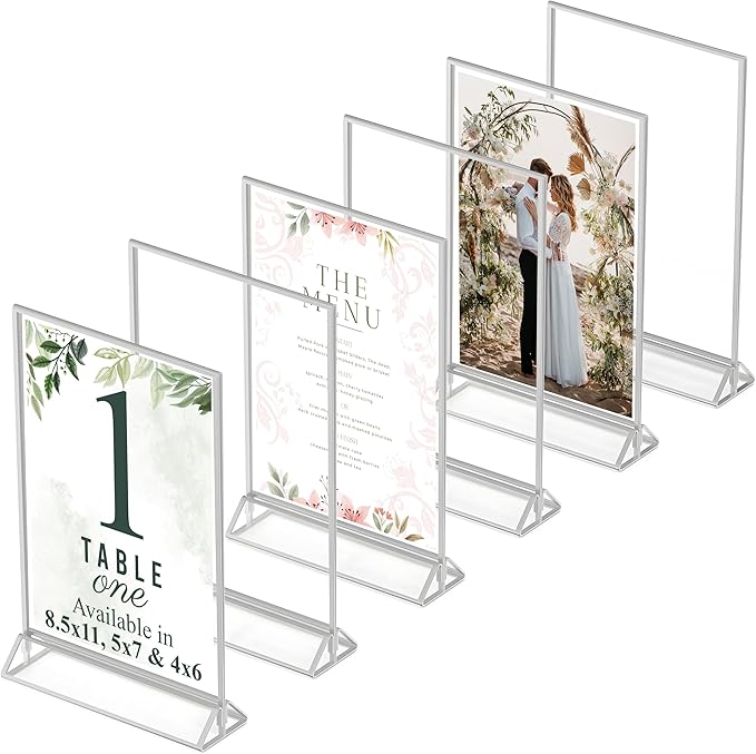 Silver Picture Frames Double-Sided, Menu Holders, Photo Displays by DasherProducts