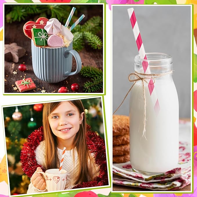 Striped Paper Drinking Straws，Sturdy & Non-Soggy，Food-Safe Ink, and - Image 7
