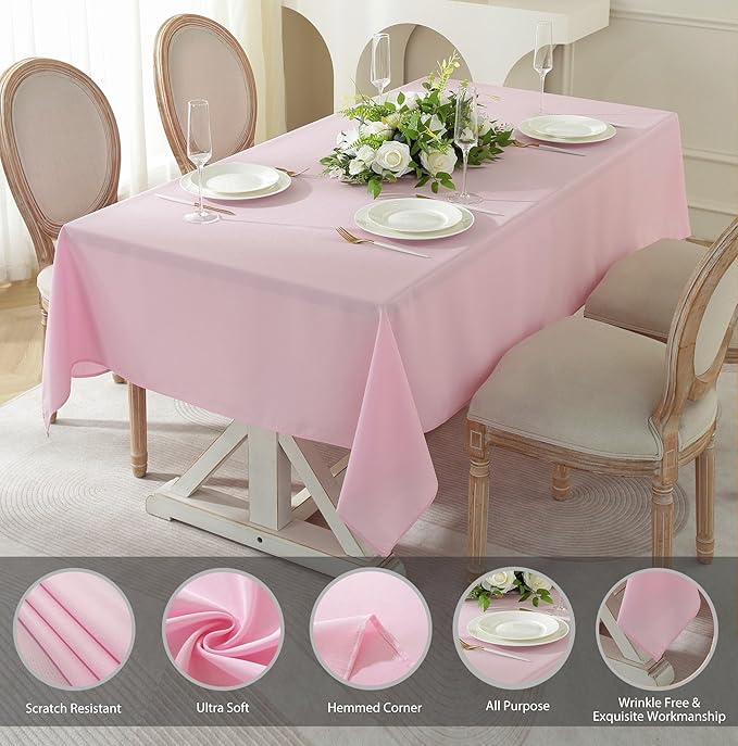 Craft And Party Rectangle Tablecloth, 70 x 120 Inch Pink Tablecloth, Polyester - Image 2
