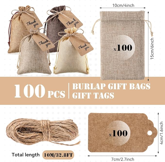 Woanger 100 Pcs Burlap Gift Bags - Image 2