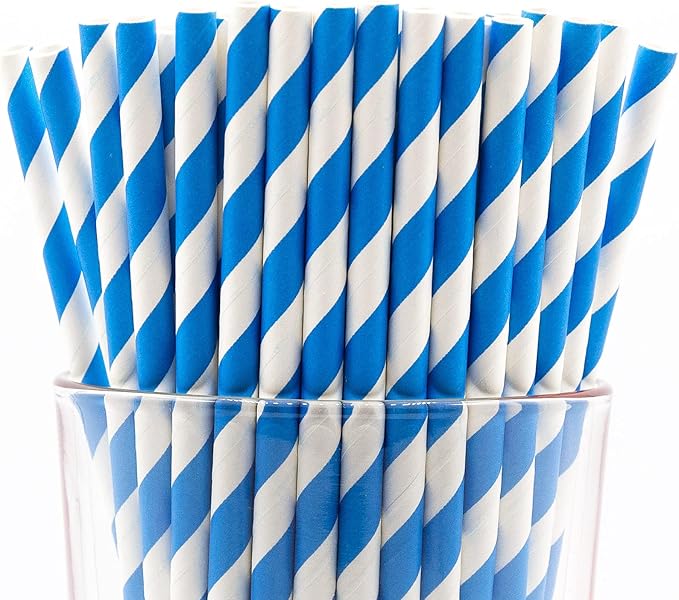 Pack of 900 Sky Blue Swirls Biodegradable 4-Ply Paper Drinking Straws by Stephanie+Imports