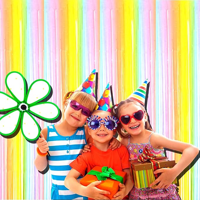 4 Pack Rainbow Foil Fringe Curtain Backdrop, 3.3Ft x 9.8Ft Colorful Metallic - Image 6