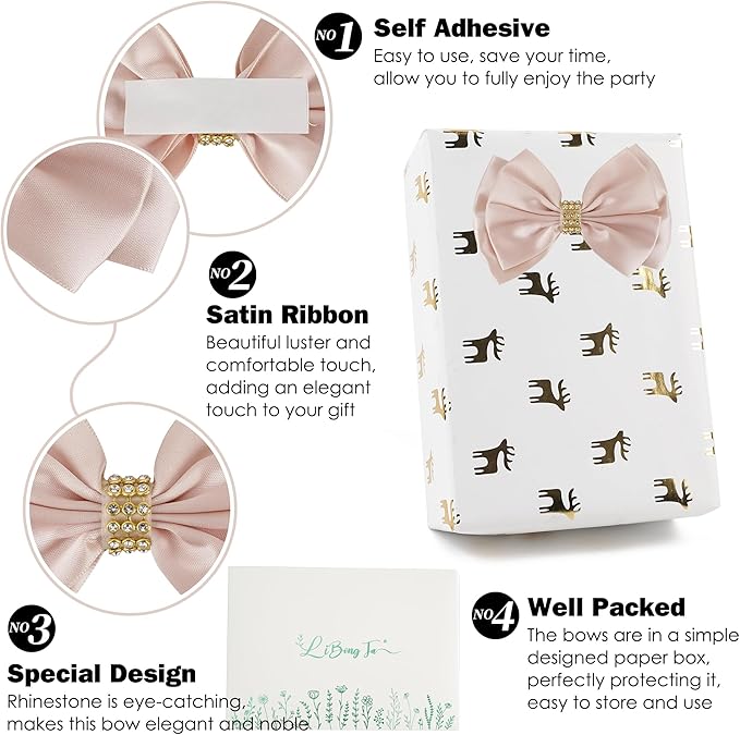Pink Ribbon Bow 4'' Premade Satin Bows, Rose Gold Bow - Image 3