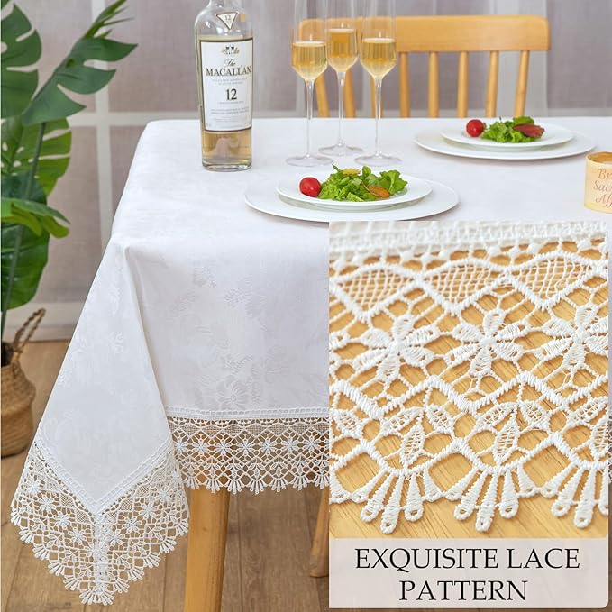 White lace Premium Rectangle Farmhouse Tablecloth Waterproof OilProof - Image 3