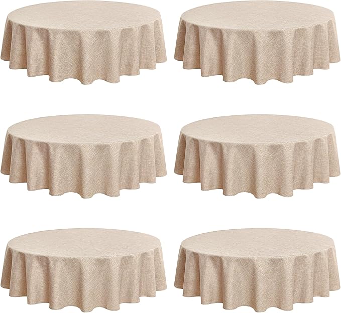 Fitable Faux Linen Round Tablecloths 90 Inch, 6 Pack by Fitable