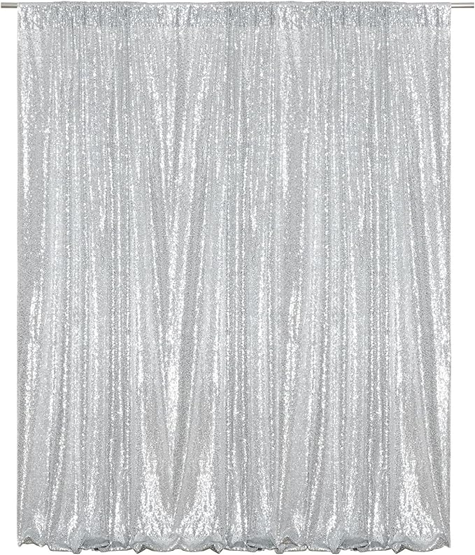 Poise3EHome 4x8ft Silver Sequin Backdrop, Upgrade Shimmer Backdrop - Image 7