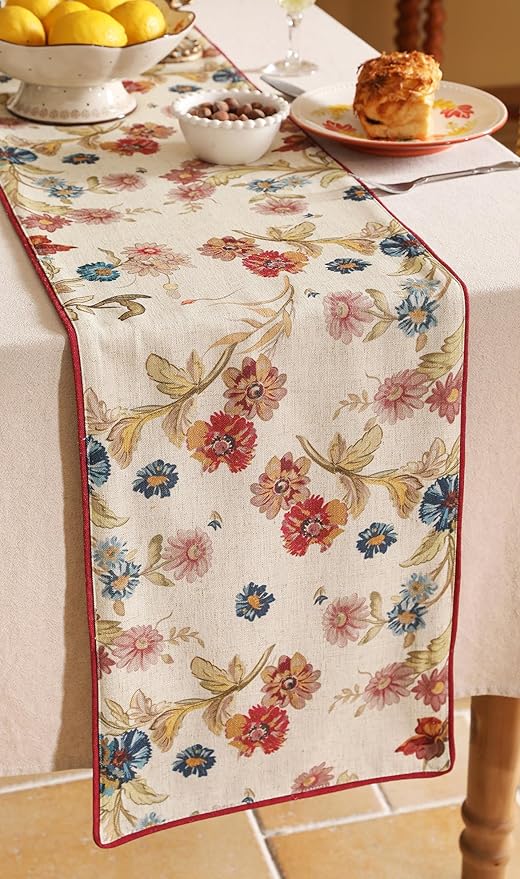 patdrea Designer Farmhouse Linen Extra Long Table Runner, Rustic Cottage Beige - Image 7
