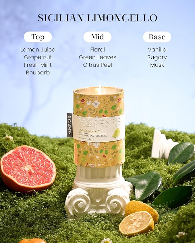 M&SENSE Sicilian Limoncello Scented Candle, Lemon Candle 11.3oz, Summer Soy Wax - Image 3