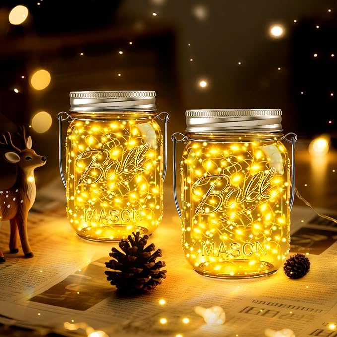 ZNYCYE Mason Jar Solar Lights for Outside, 12 Pack 30 LED Fairy Firefly Lights - Image 7