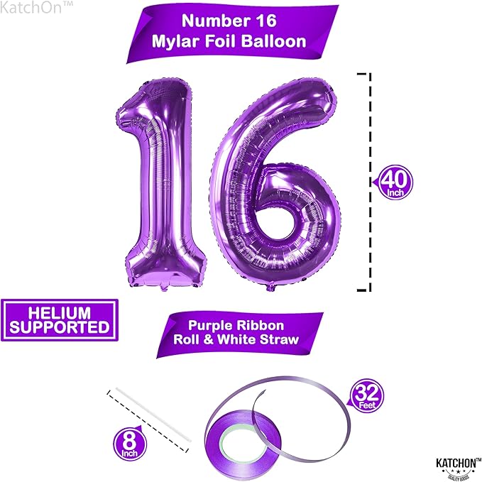 KatchOn, 40 Inch | Mylar 16 Balloon Numbers Purple - Image 4