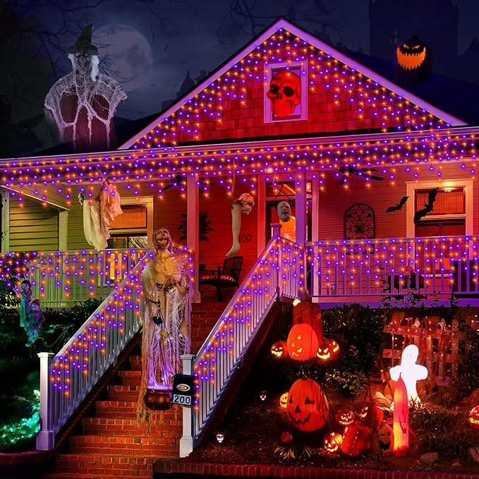 KNONEW 33FT 400 LED Orange Purple Halloween Lights Outdoor Black Wire String - Image 6