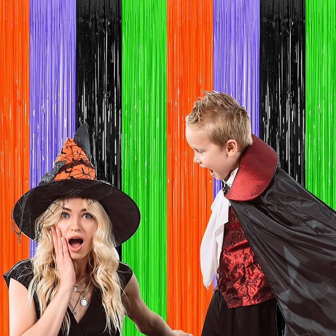 2 Pack Halloween Backdrop, 3.28 FT x 7.05 FT Orange Purple Black Green Party - Image 6