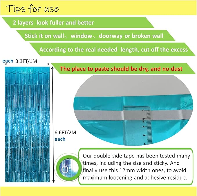 Light Blue Fringe Backdrop Party Decorations, 2 Pack Teal Tinsel Foil Fringe - Image 5