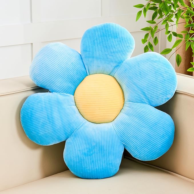 Blue Flower Pillow, 19.6" Cute Flower Shaped Floor Pillow, Aesthetic Floral by Kcvvcr