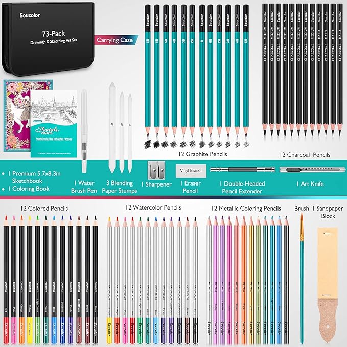 Soucolor 73 Pack Art Supplies Sketching Kit - Image 2