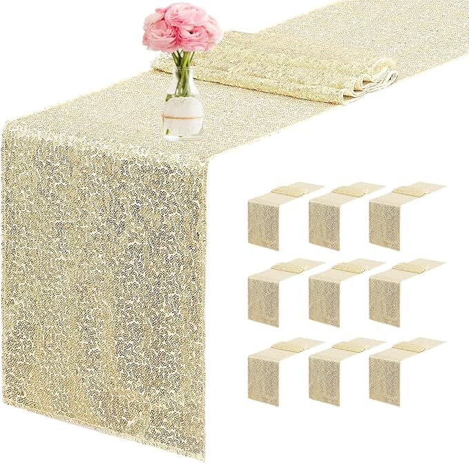 10 Packs 12 x 72 inches Sequin Table Runner, Champagne Glitter Table Runner by Unknown
