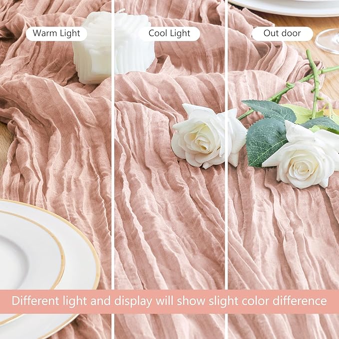 Asee'm Cheesecloth Table Runner 120 Inches Dusty Pink Boho Gauze Cheese Cloth - Image 5